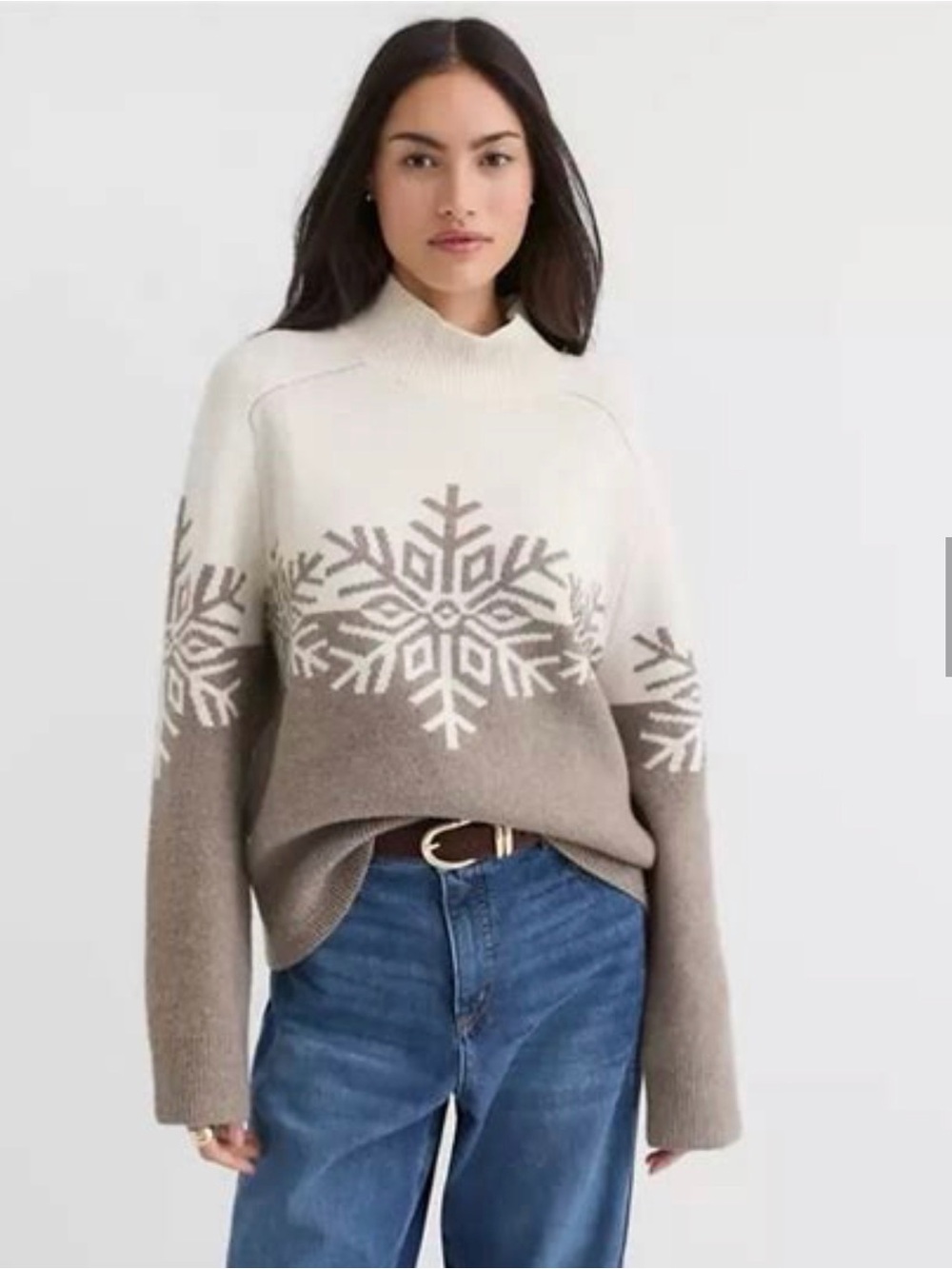 LOFT Snowflake Mock Neck Tunic Fair Isle Sweater Pullover Women’s Size Small NWT